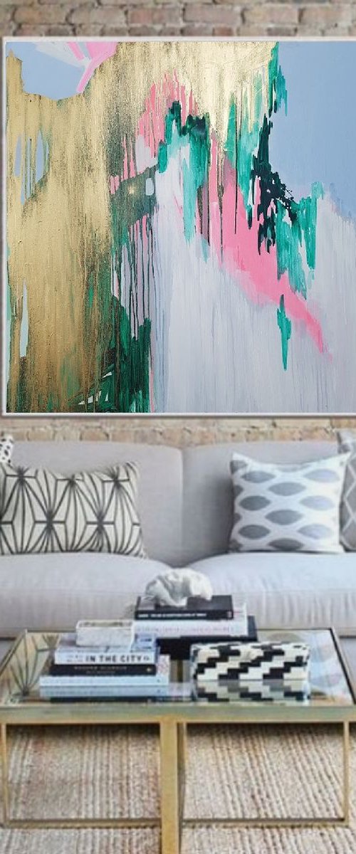 Abstract painting MIX my desires / 90×90 cm / original / Free shipping by Larissa Uvarova