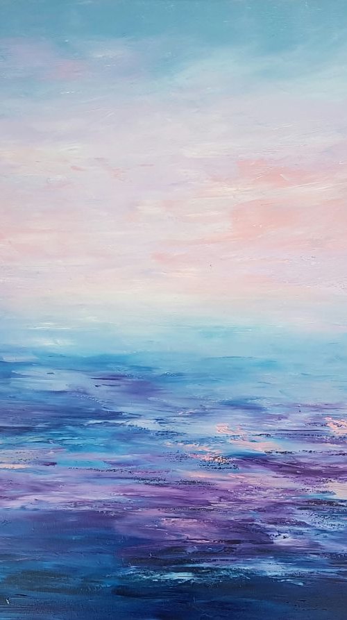 Light sunset at sea, 80×60 cm, FREE SHIPPING by Larissa Uvarova