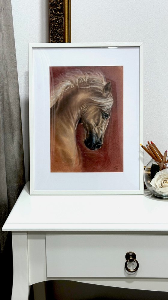 A portrait of a beautiful red horse