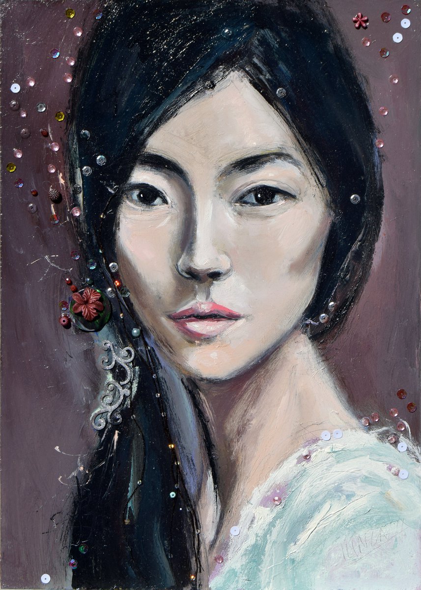 Photorealistic Portrait Oil Painting By Catalin Ilinca, 13 X 18, Asian Girl (L