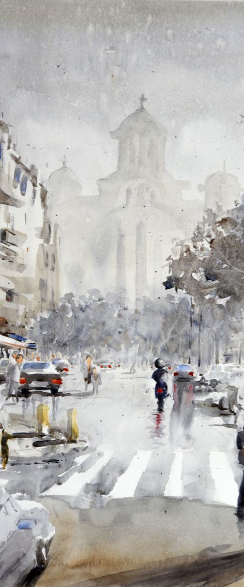 Kosovska street - original watercolor painting by Nenad Kojić by Nenad Kojić watercolorist