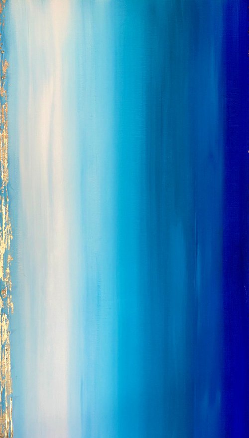 IN THE DEPTHS OF THE SEA FOG - Marine blue abstract. Ocean view. Blue tones. Inclusions of gold. Starfall. Universe. Intrigue. by Marina Skromova