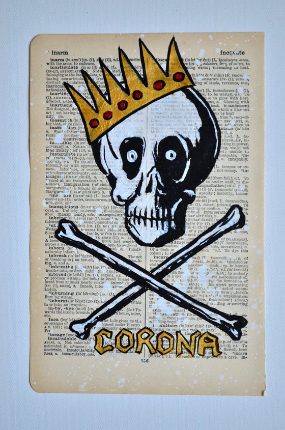 Corona - Painting Collage Art on Real English Dictionary Vintage Page