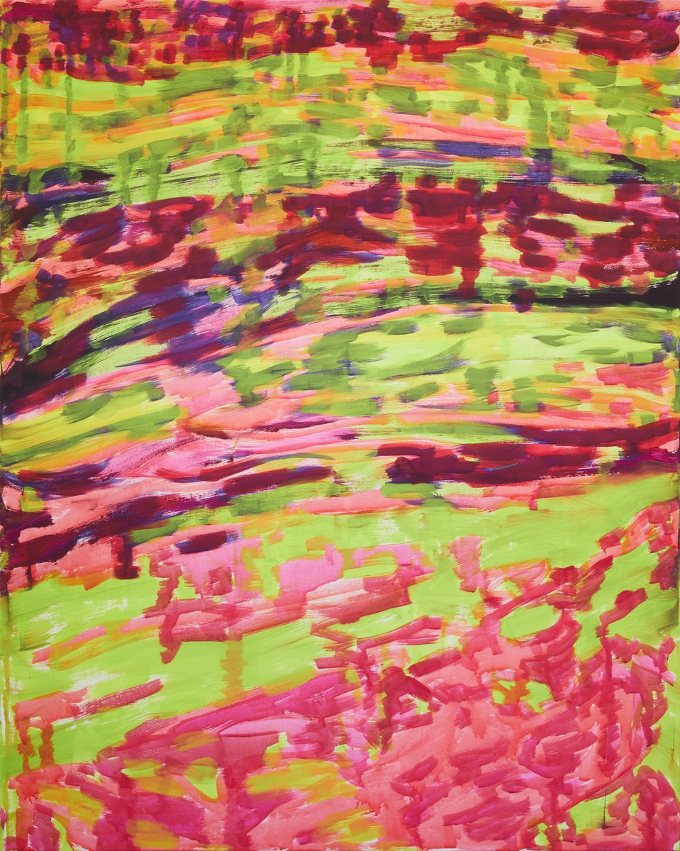 Organic Abstract Acrylic Painting By Simon Findlay, 63 X 79", Autumn / Yellow Pink Red, Original Artwork