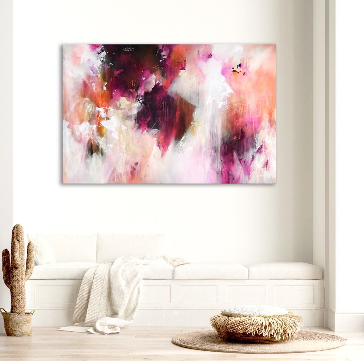 Abstract Acrylic Painting By Kirsten Handelmann, 63 X 44", Dying Embers, Original Artwork