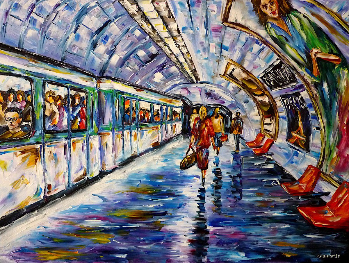 Expressive Cityscapes Oil Painting By Mirek Kuzniar, 31 X 24", Metro Paris, Original Artwork
