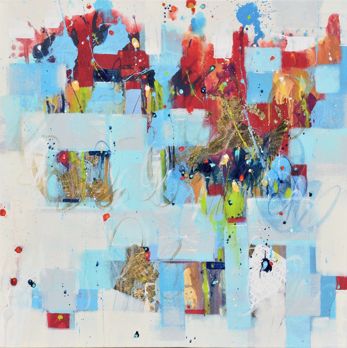 Geometric Abstract Painting By Cynthia Ligeros, 24 X 24, Ember And Frost, Original Artwork