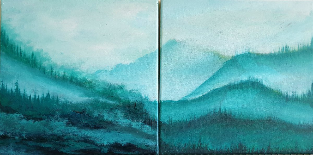 Foggy mountains - Diptych by Asif Rasheed