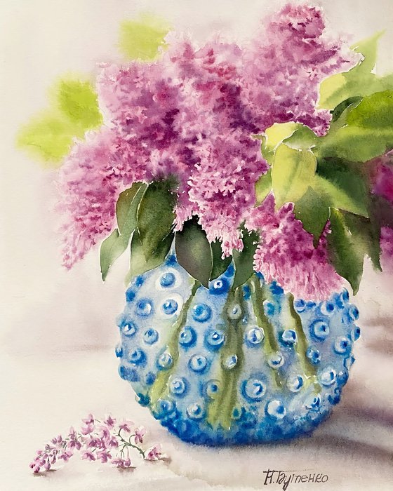 Lilac in blue vase