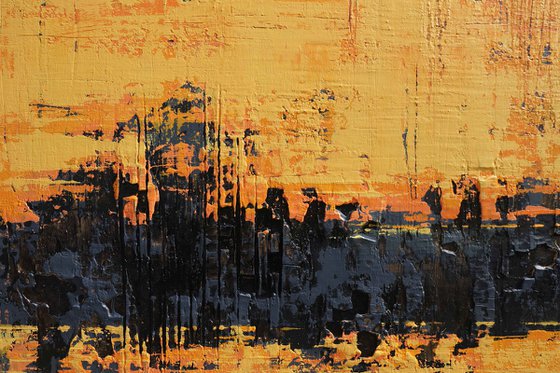 MIDSUMMER - 110 X 80 CMS - ABSTRACT ACRYLIC PAINTING TEXTURED * YELLOW * ANTHRACITE