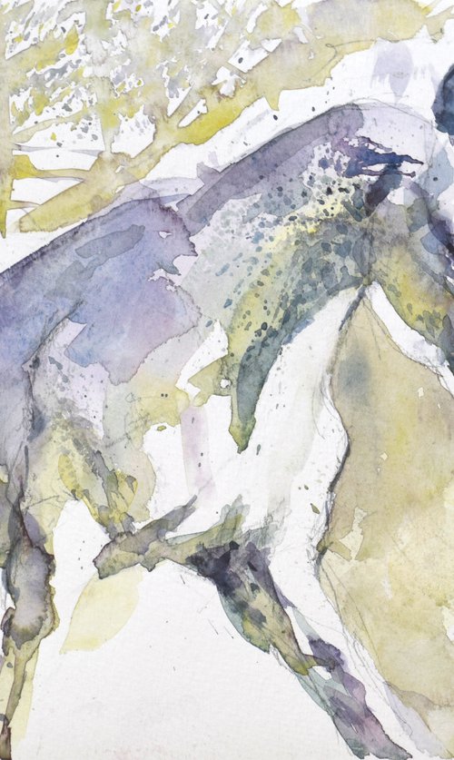 Running   horse  in green violet by Goran Žigolić Watercolors