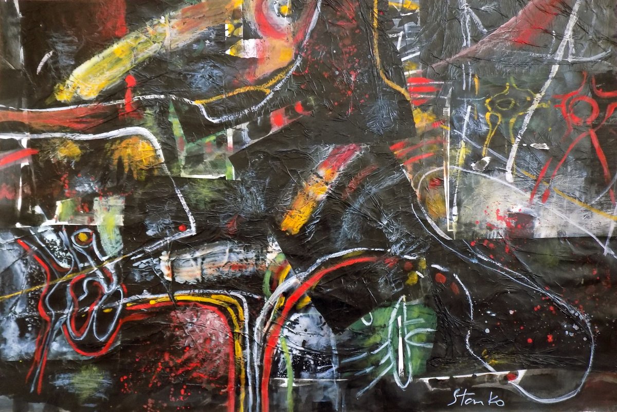 Abstract Acrylic Painting By Stanislav Bojankov, 35 X 24", Trial To Flying-I, Original Artwork