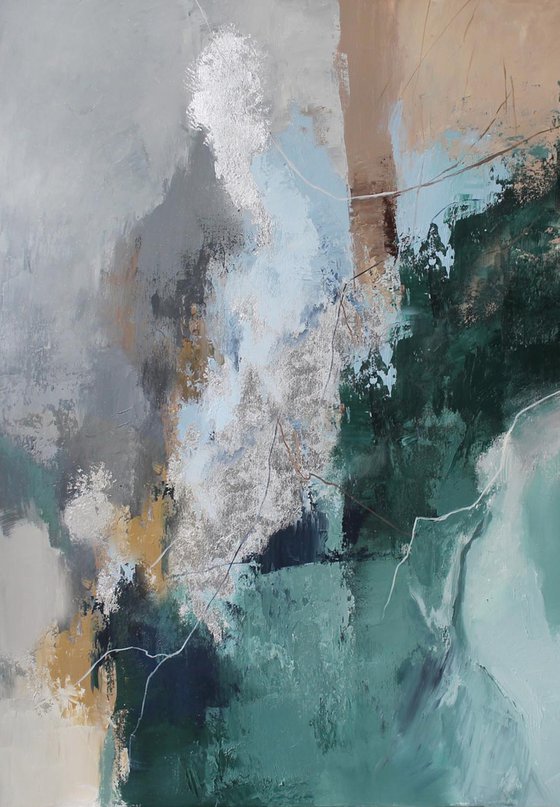"East Coast" Green gray abstract acrylic art