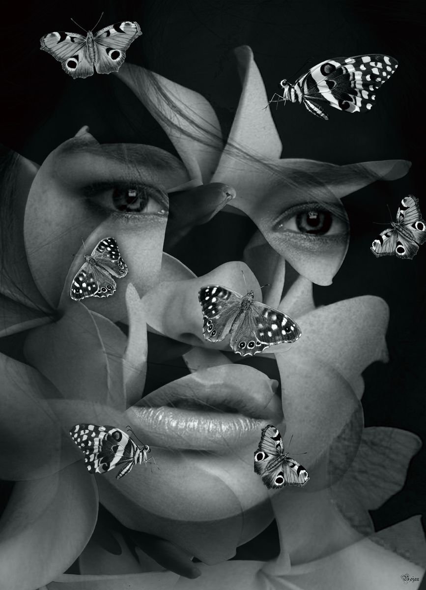 Expressive Portrait Photograph By Bojan Jevtic, 28 X 39, When The Butterflies Came, Original Artwork