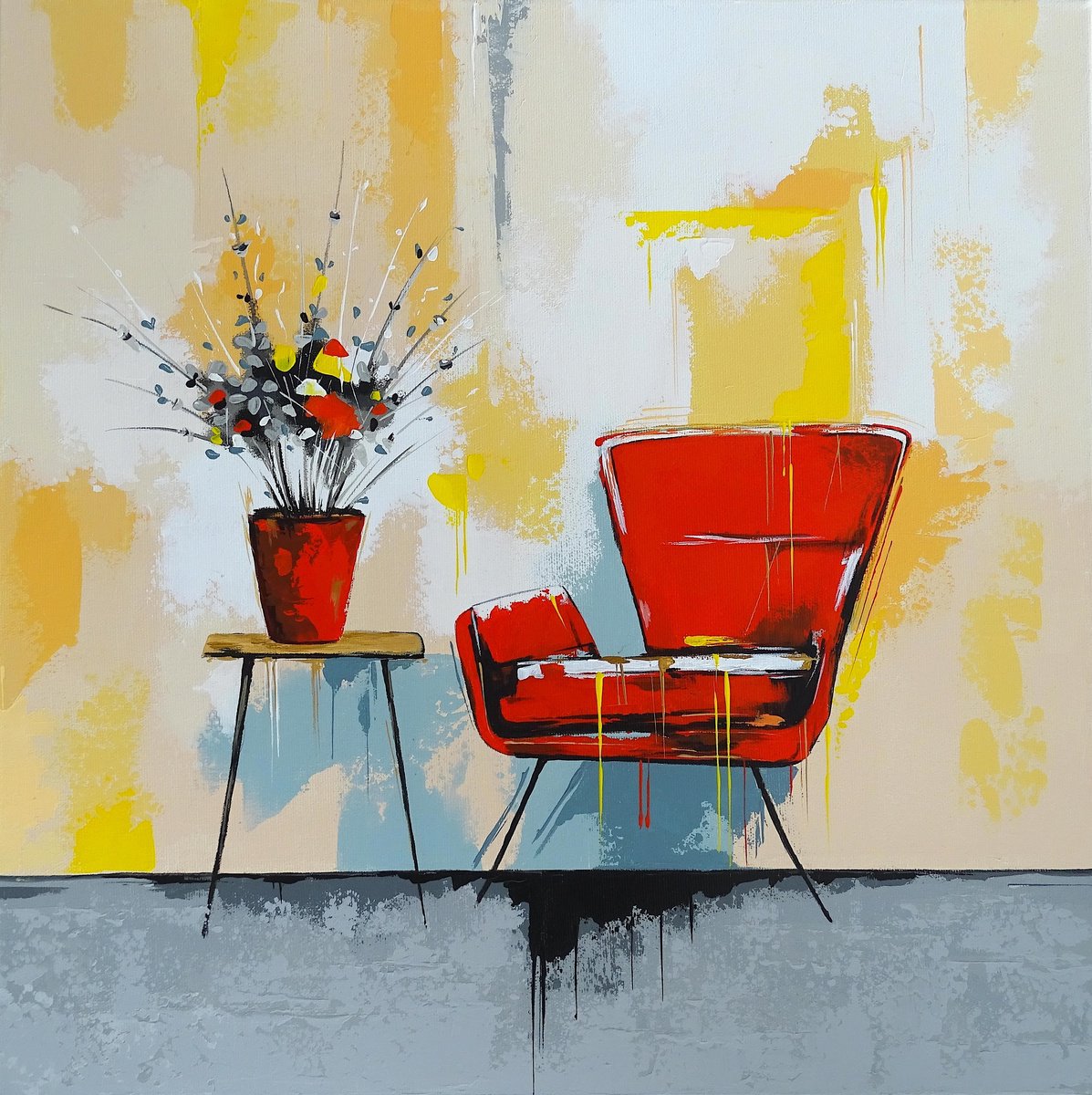 Expressive Still Life Acrylic Painting By Livien Rozen, 20 X 20", Missing Love, Original Artwork