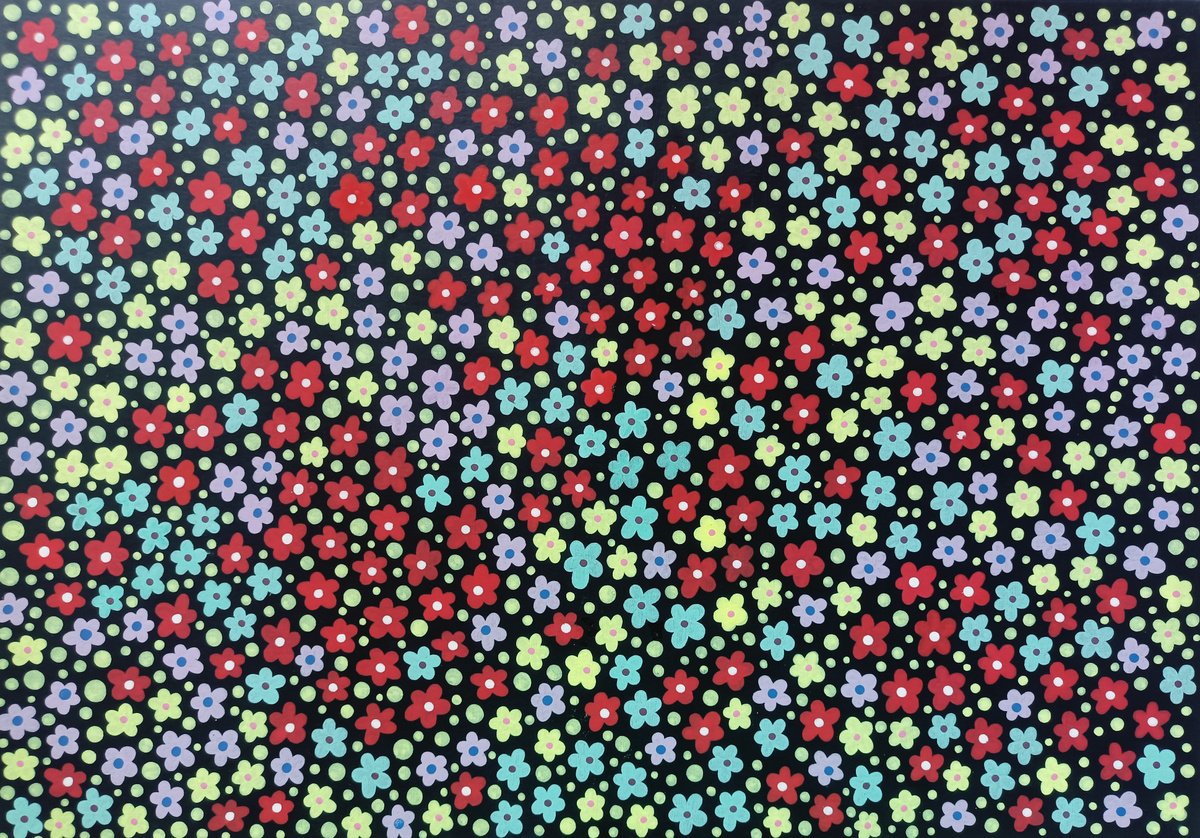 Naive Botanical Acrylic Painting By Veronika Demenko, 17 X 11", Meadows N.19 - Blossom, Original Artwork