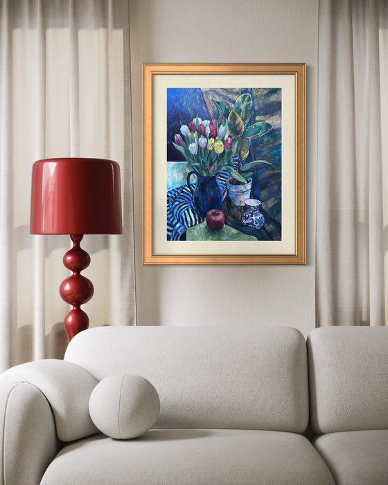 Still life with stripes draperies