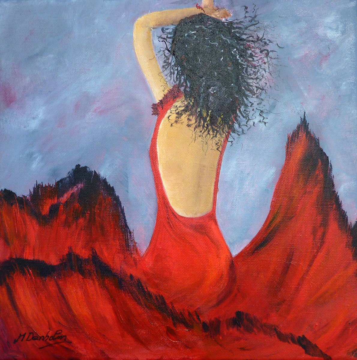 Impressionistic Portrait Acrylic Painting By Margaret Denholm, 12 X 12", Freedom Of Dance, Original Artwork