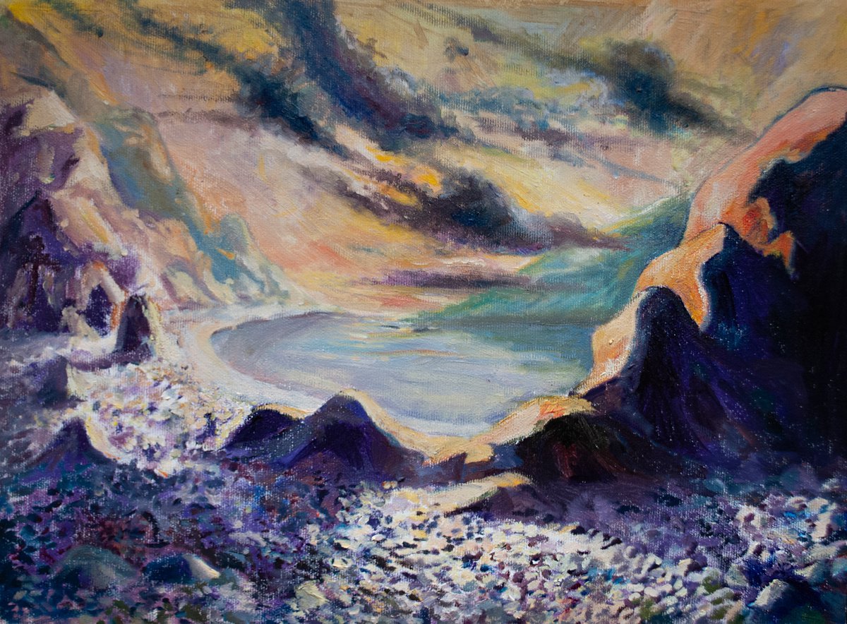 Impressionistic Landscape Oil Painting By Nikola Ivanovic, 16 X 12", Pebbles, Original Artwork