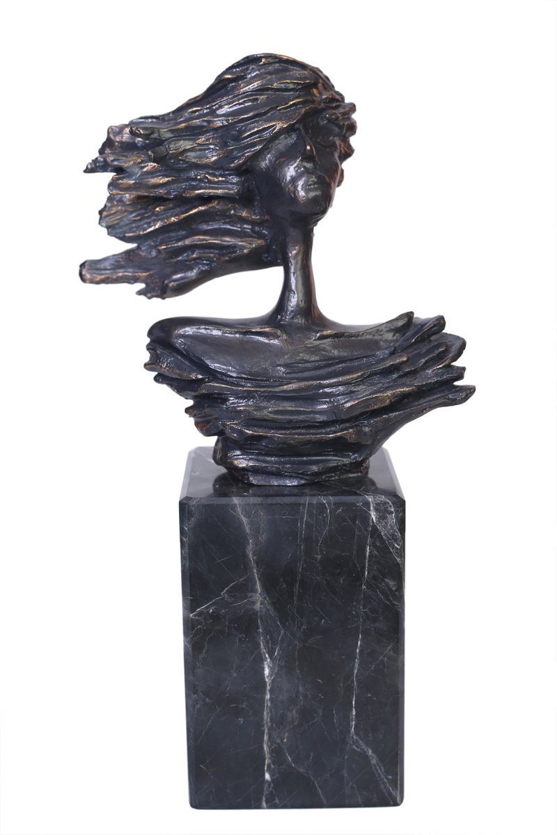 Abstract Clay Sculpture By Seda Eyuboglu, 7 X 13", Black Breeze, Original Artwork