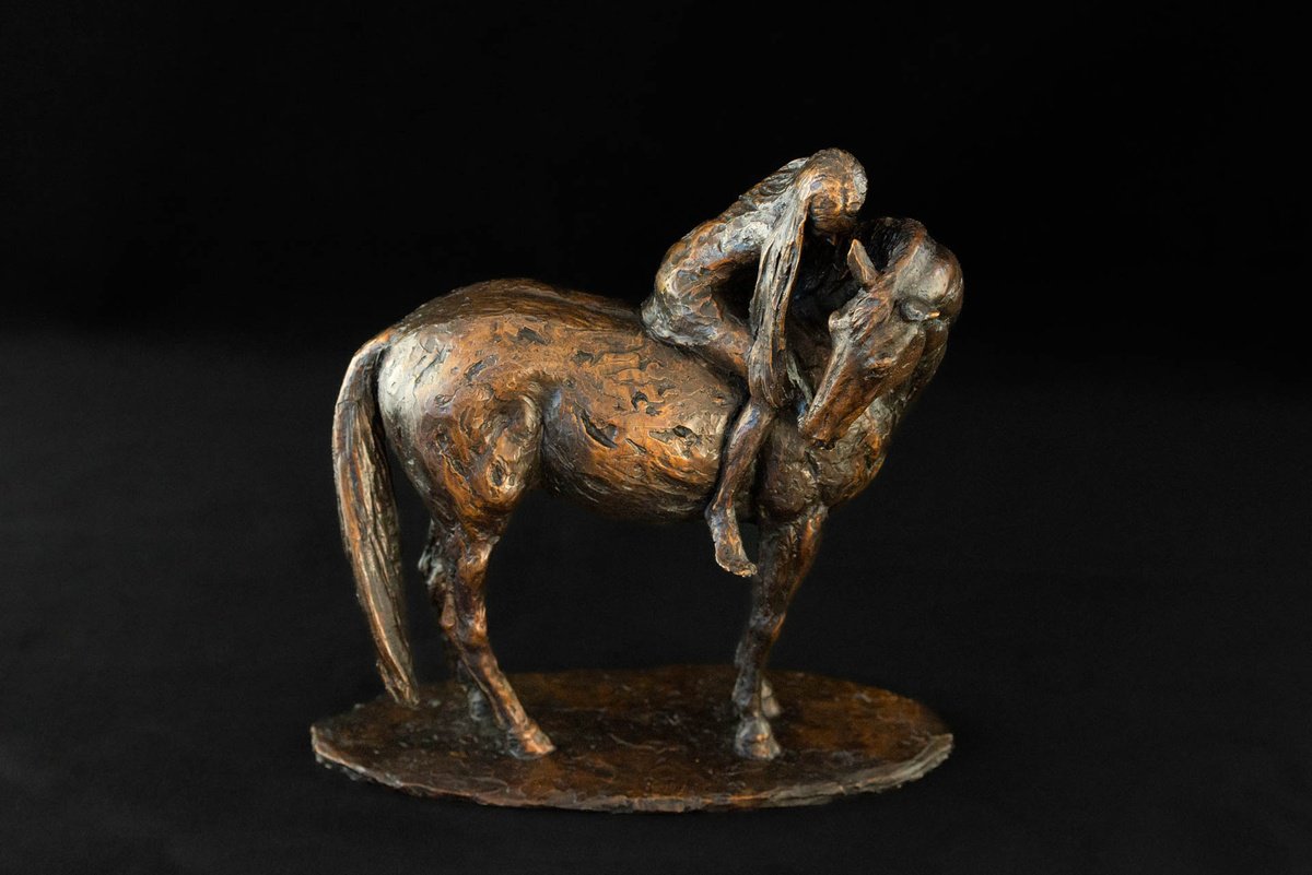 Animal Bronze Sculpture By Tanya Russell, 10 X 11", Horse And Girl Fb, Original Artwork