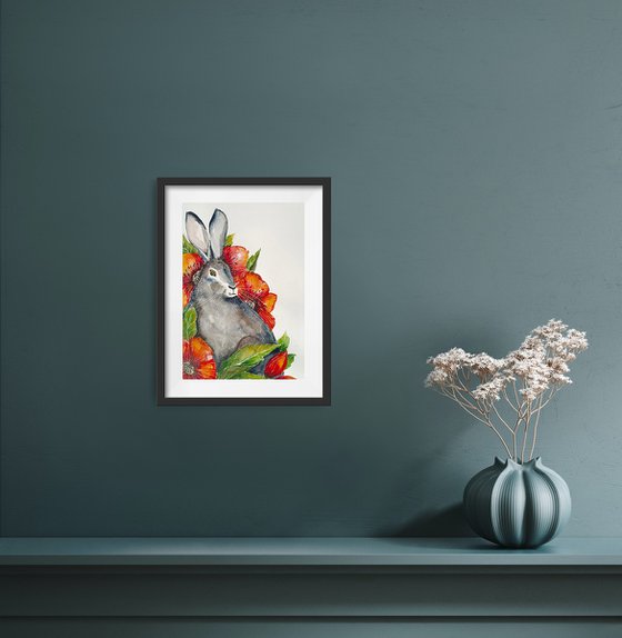 Rabbit with red flowers