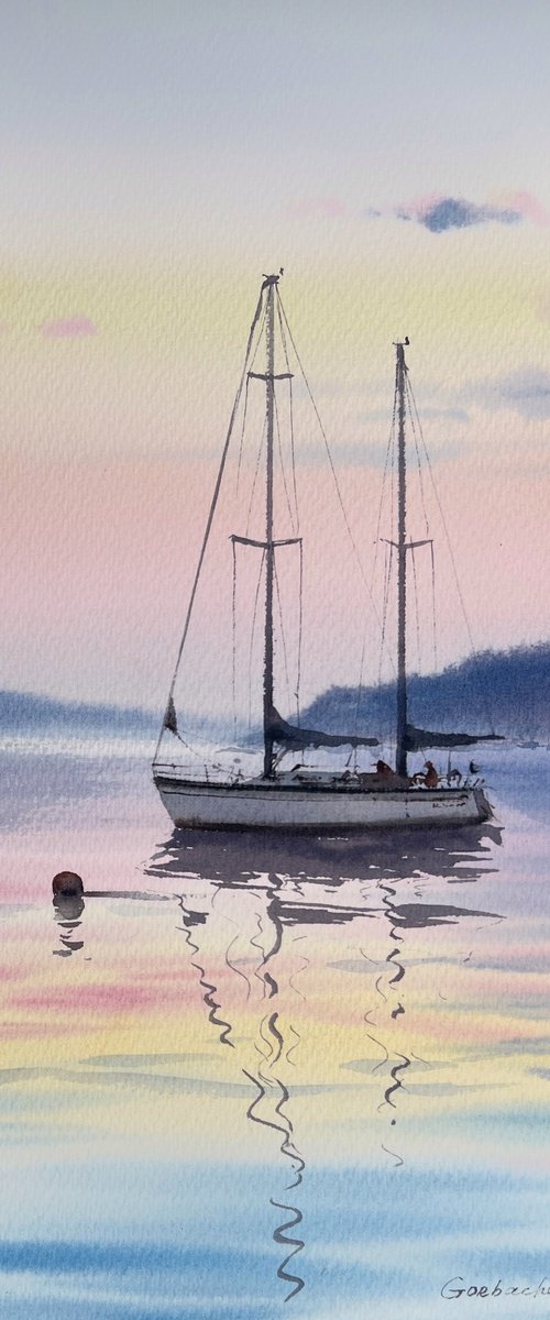 Yacht at sunset #4 by Eugenia Gorbacheva