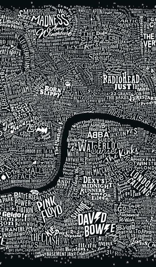 Music Map Of London (A2, Black) by Dex