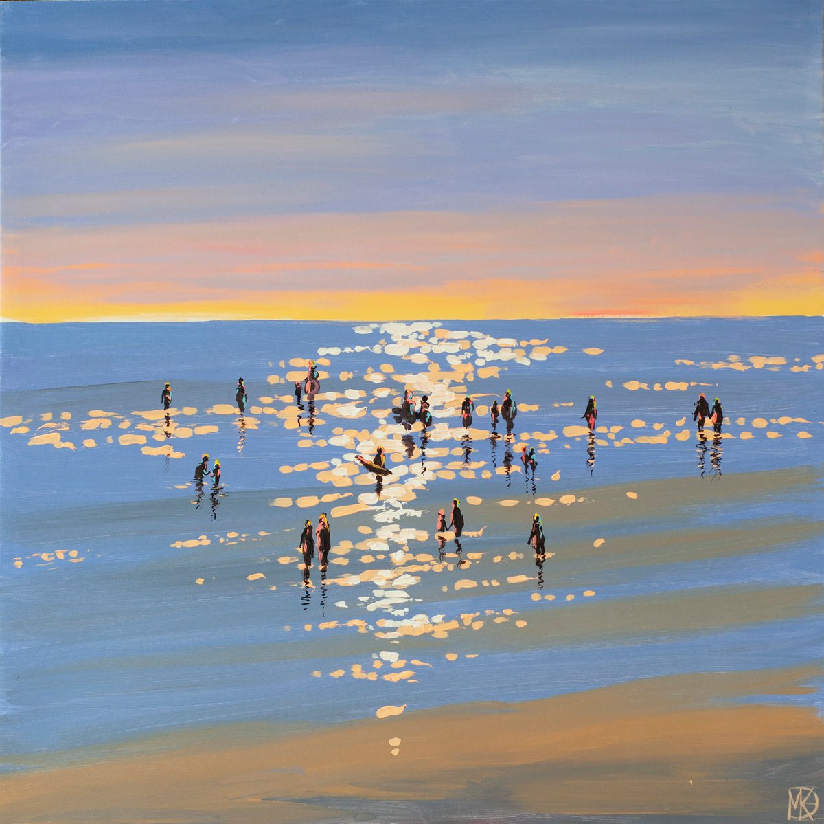 Impressionistic Landscape Acrylic Painting By Maria Kireev, 39 X 39", Dreams By The Sea., Original Artwork