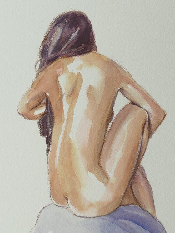 Seated female nude back study