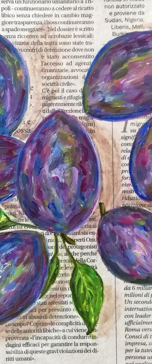 Plums on Newspaper by Katia Ricci