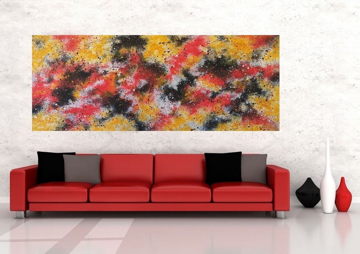 Abstract Acrylic Painting By Max Yaskin, 83 X 35", Space 2 By M.y., Original Artwork