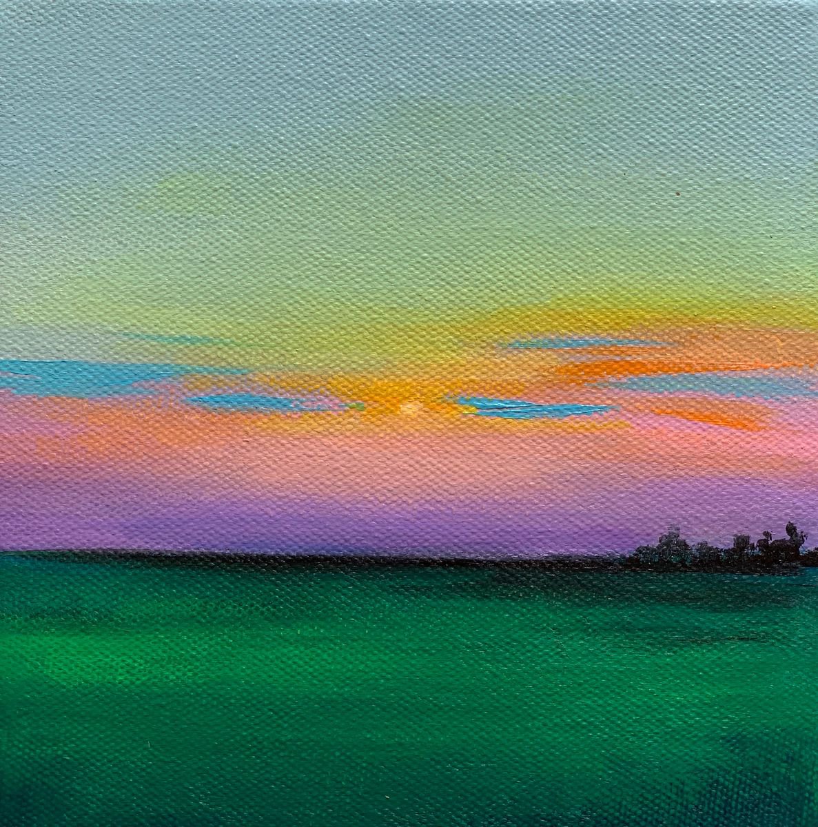 Sundown ! Small Sunset Painting!!  Ready to hang by Amita Dand
