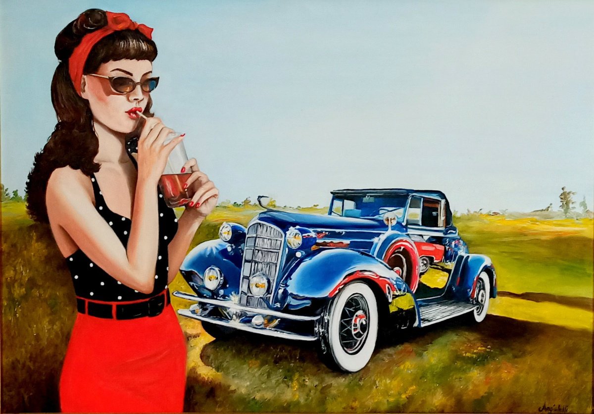 Pin up with vintage car by Anna Rita Angiolelli