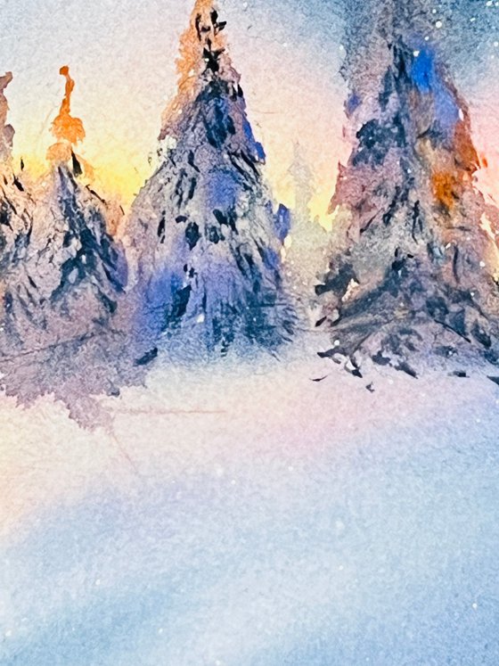 Snowy Night Watercolor