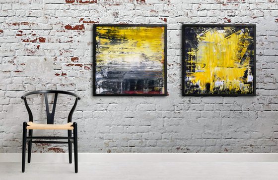 "You Want Some Of This?" - FREE USA SHIPPING - Original PMS Abstract Diptych Acrylic Paintings On Plexiglass Framed - 52" x 26"