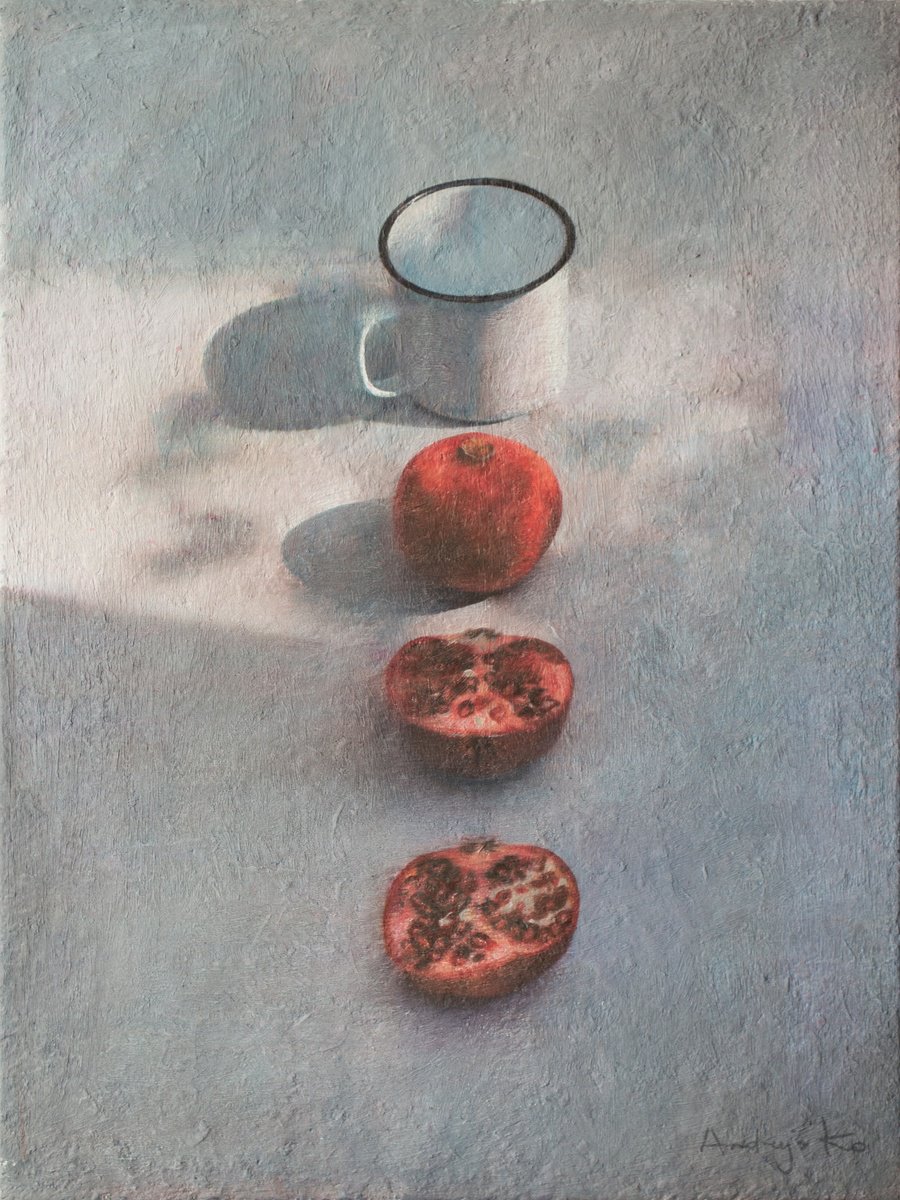 The Metal Mug And Pomegranates By Andrejs Ko, 18 X 24, Artwork For Sale On Artfinder