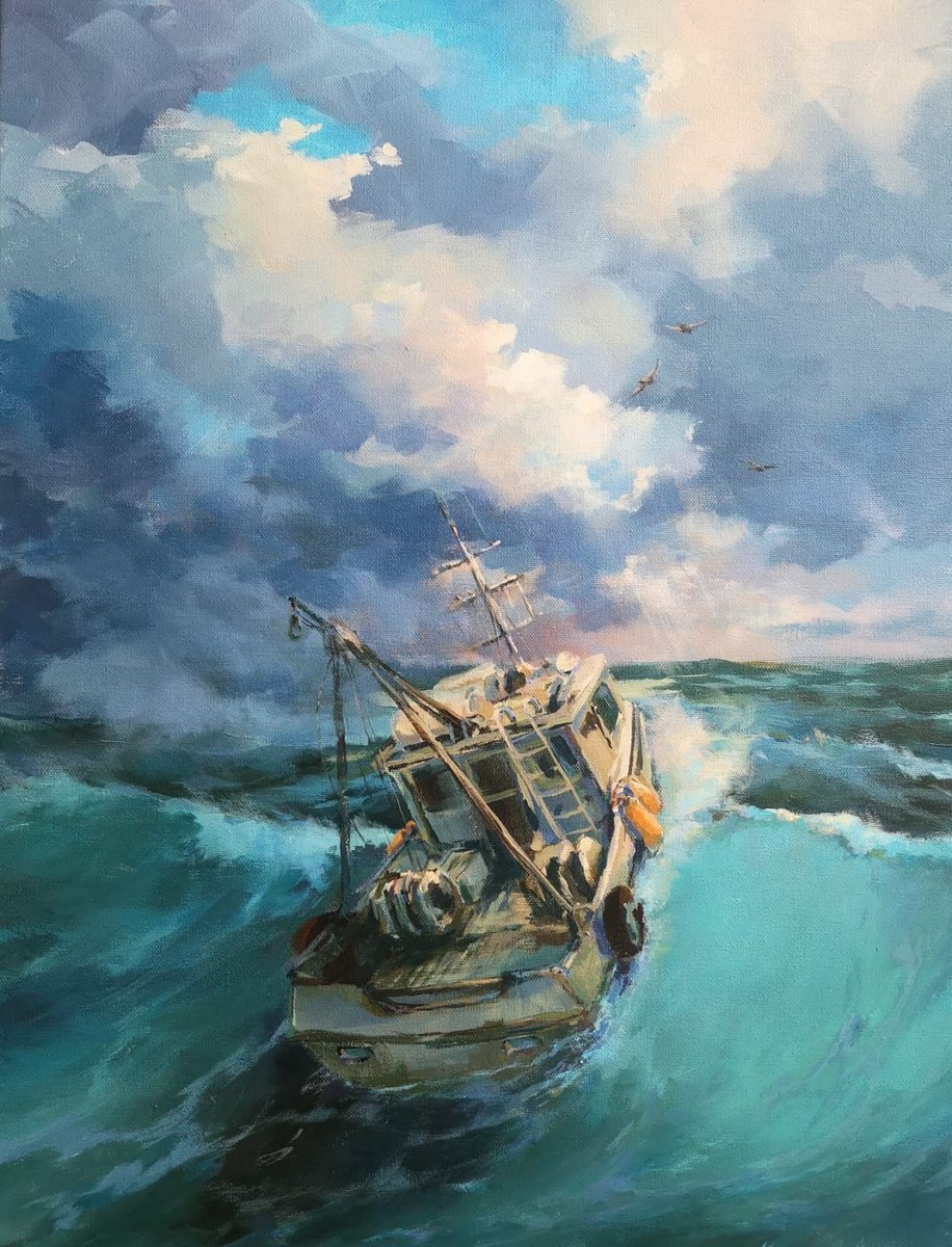 Impressionistic Landscape Acrylic Painting By Alexander Koltakov, 18 X 24, Wave Over Wave #4, Original Artwork