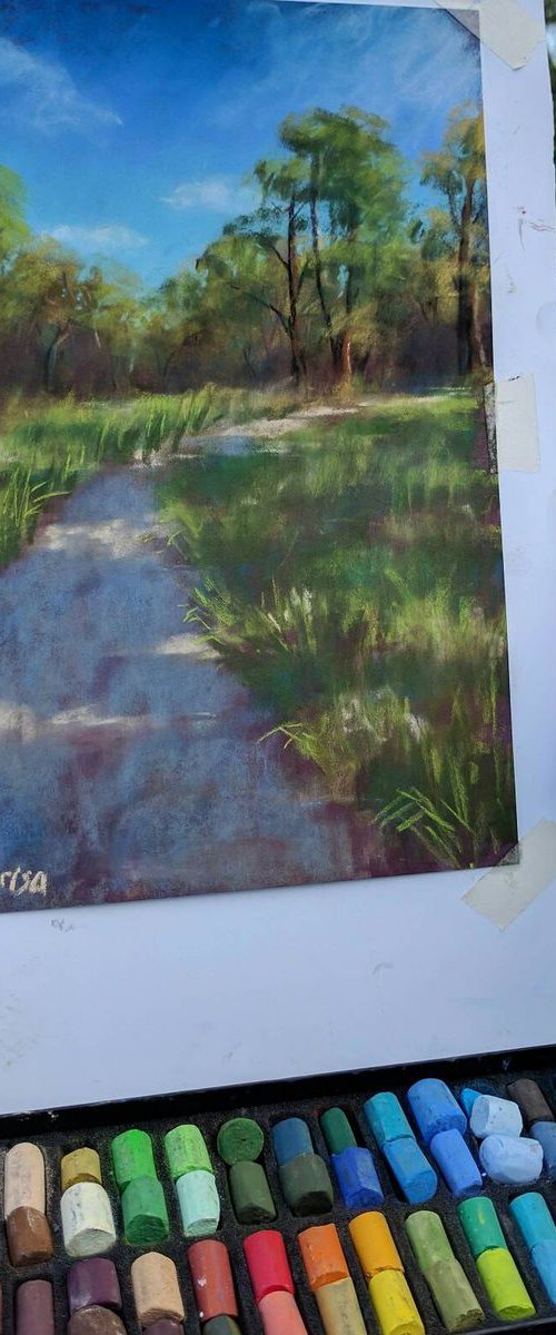 Park Šturmovci, Slovenia soft pastel painting (2017) | Original Hand-painted Art Small Artist | Mediterranean Europe Impressionistic by Larisa Carli