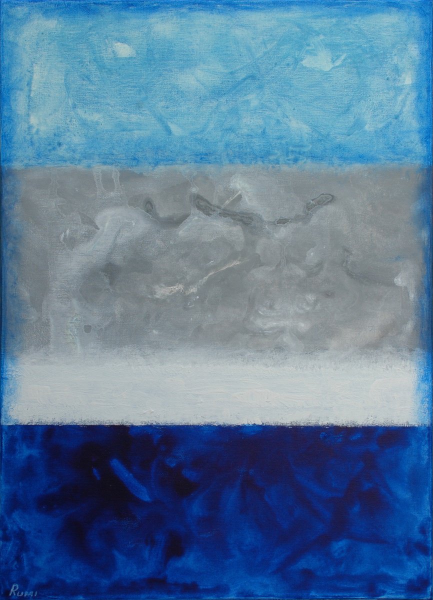 Abstract Acrylic Painting By Rumen Spasov, 20 X 28", "Step Out Of Blue", Original Artwork