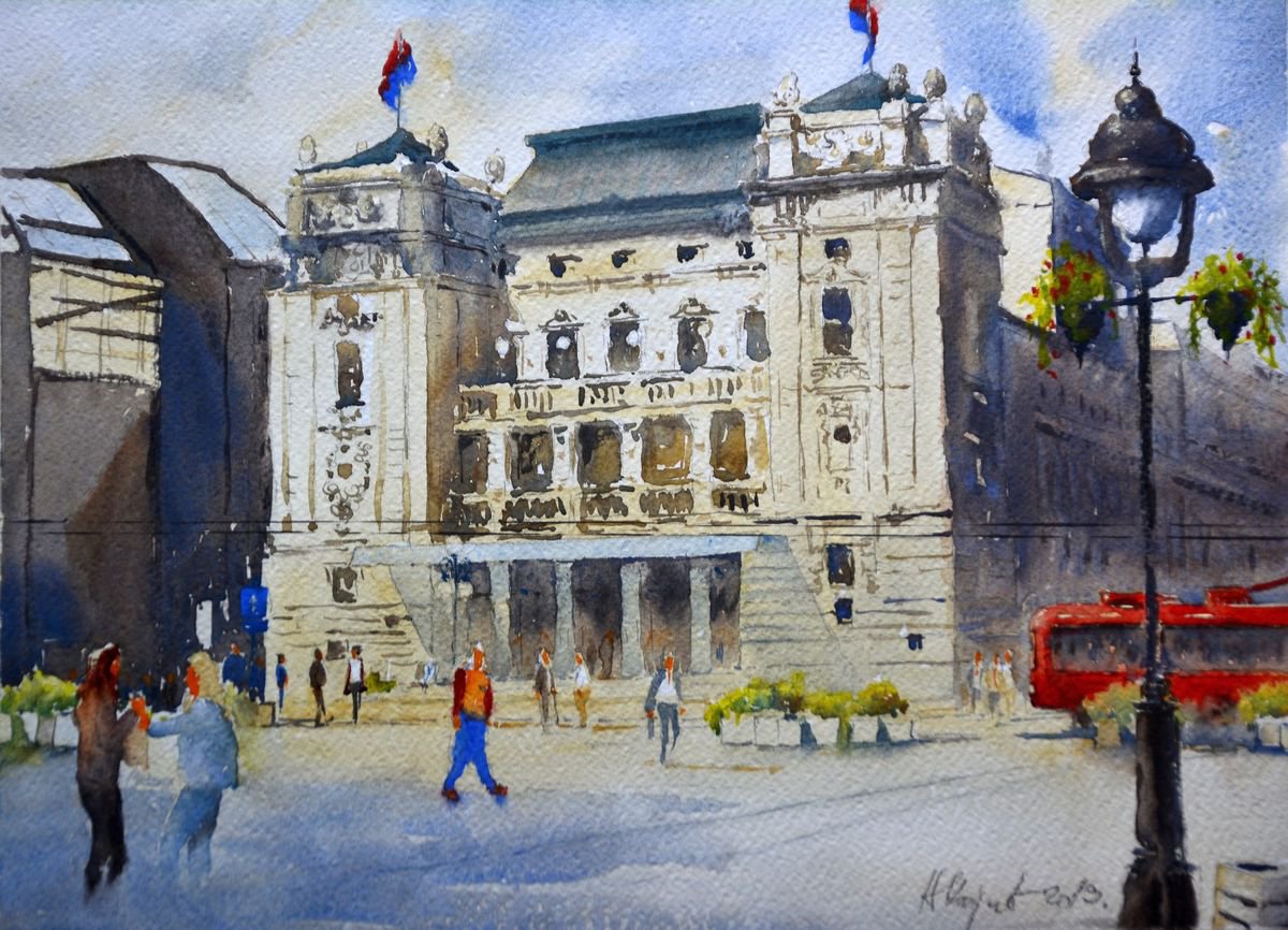Stari Trg Republike Beograd mala akvareli beograda small by Nenad Kojic watercolorist
