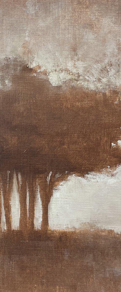 Cypress Trees 211027d, Tonal style metallic tree painting by Don Bishop