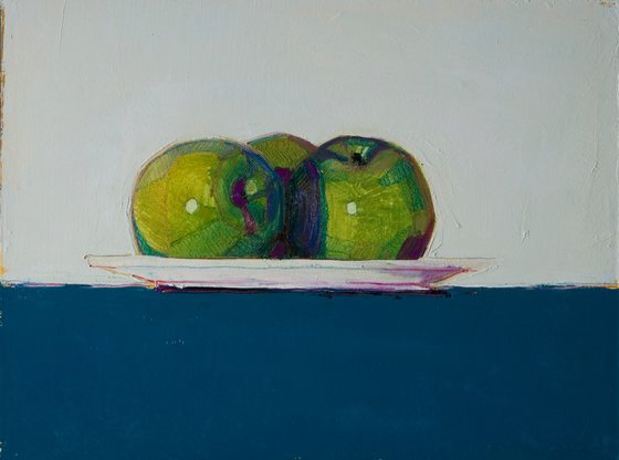 apples on blue