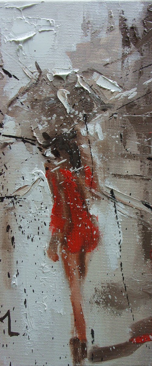 " LONELY ... "   street spring summer original painting CITY palette knife GIFT by Monika Luniak