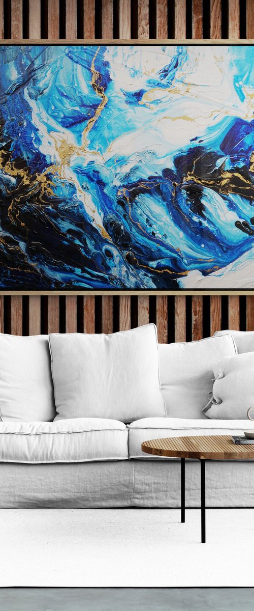 Iced Golden Sapphire 190cm x 100cm Textured Abstract Art by Franko