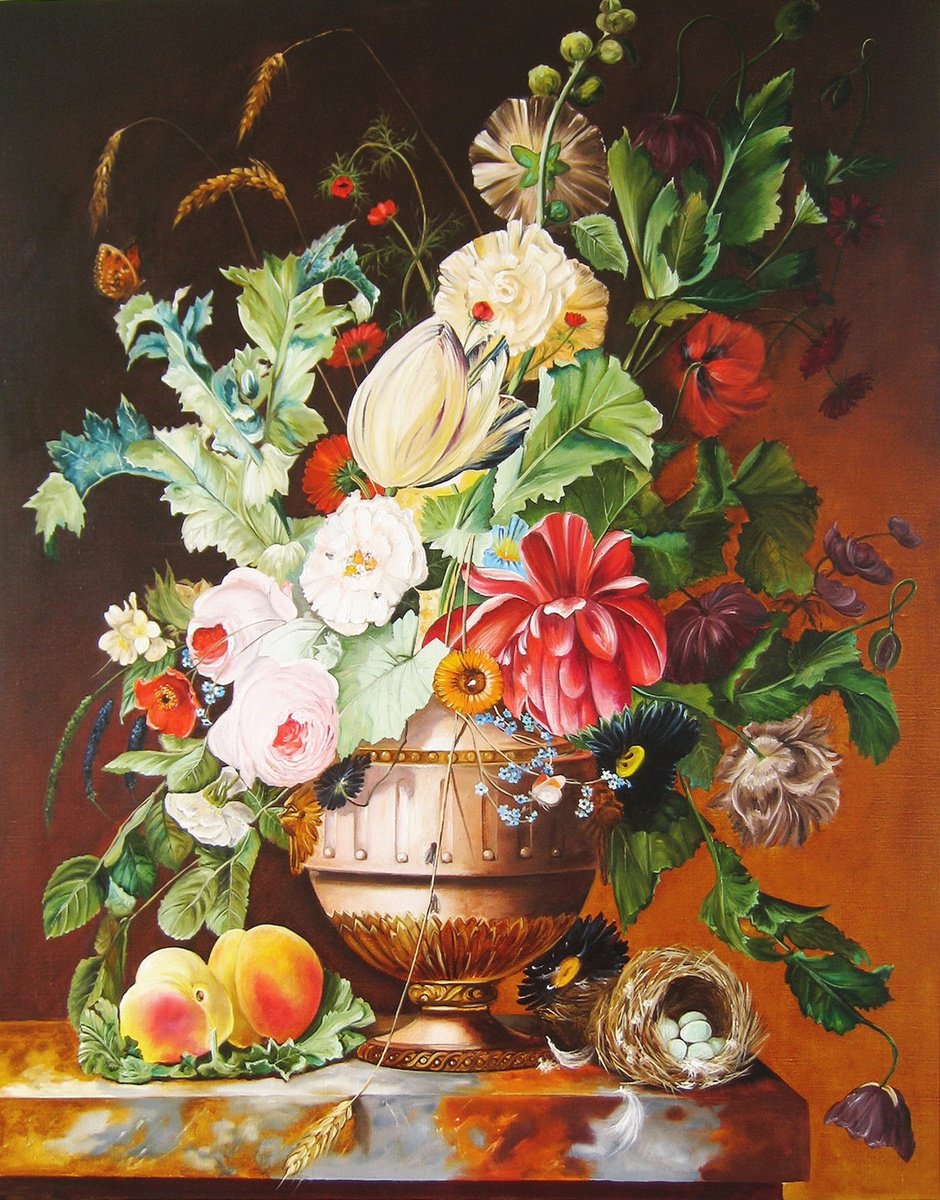 Photorealistic Oil Painting , Dutch Bouquet With Peaches By Natalia Shaykina, 24 X 31, Artwork For Sale On Artfinder