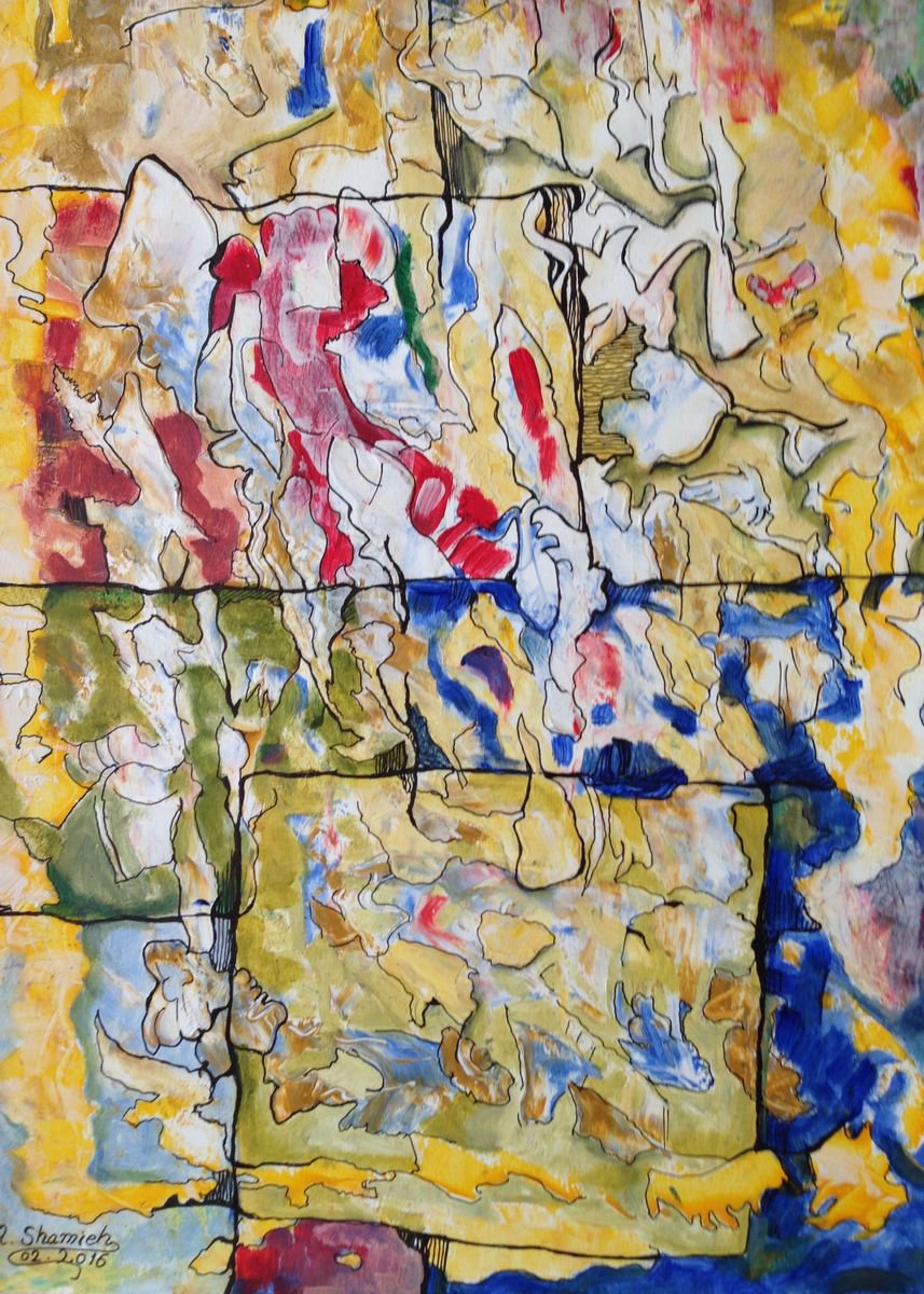 Abstract Acrylic Painting By Abdelrahman Shamieh, 13 X 18, Abstract, Original Artwork