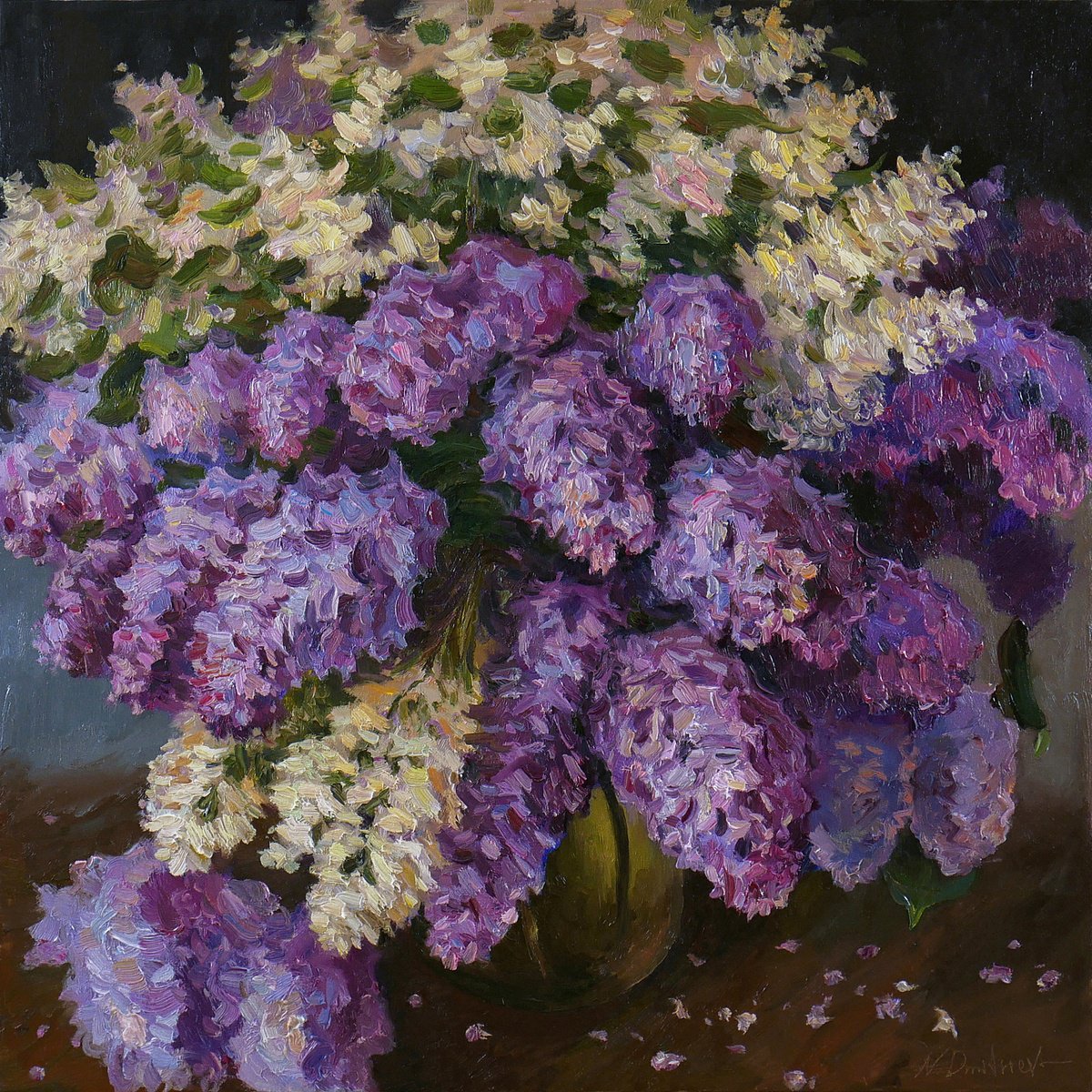 The Bouquet of Aromatic Lilacs - Lilacs painting by Nikolay Dmitriev