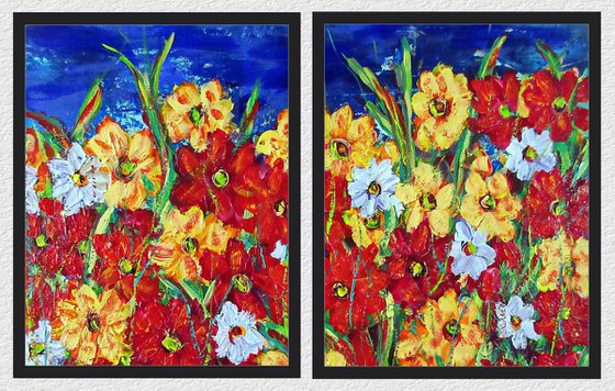 FLOWERS DIPTYCH, framed