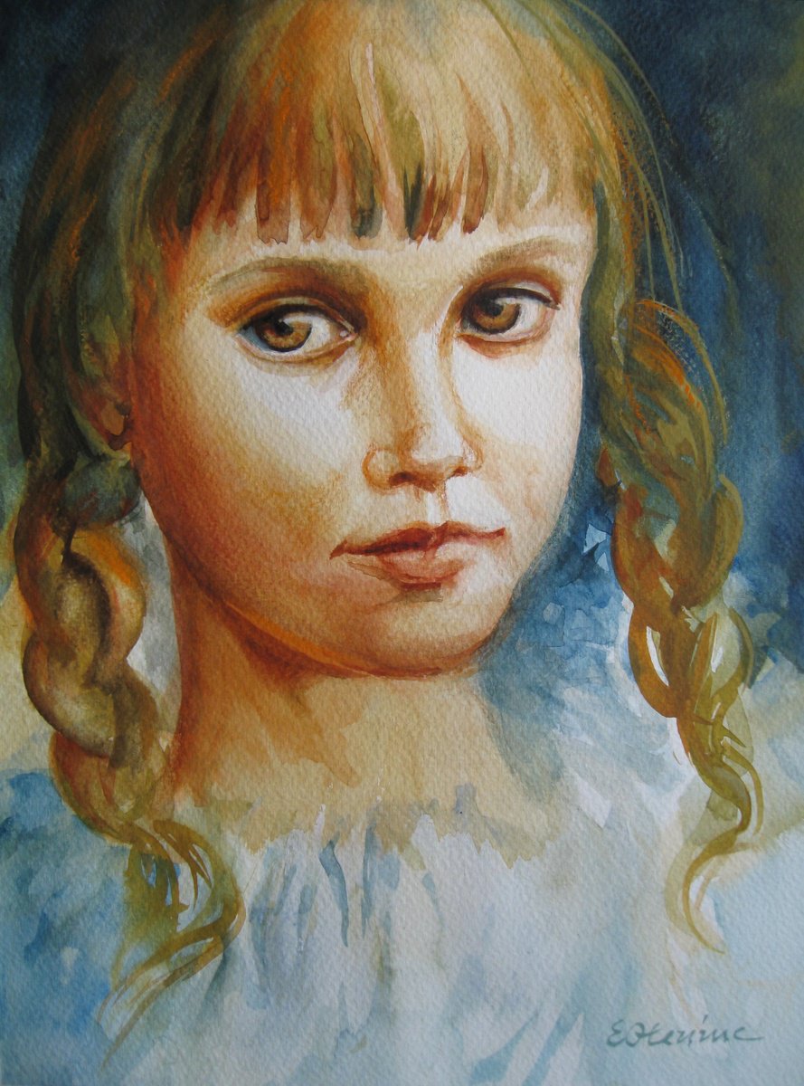 Expressive Portrait Watercolour By Elena Oleniuc, 9 X 13, Young Girl, Original Artwork
